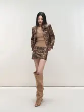 ジャケット タイトスカート セットアップ レディース PUレザー レオパード柄 ローウエスト ショート丈 セクシー 甘辛MIX 「PEMPL」