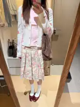 フラワープリントのプリーツスカート【高腰・Aライン・春秋用・大人カジュアル】（セットアップ対応）