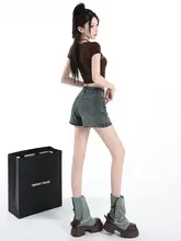 レトロデザインのデニムミニスカート【女性用・ハイウエスト・Aライン】（セットアップ対応）