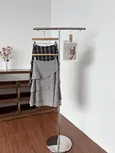 レトロチェックのAラインスカート【デザイン性・高腰・体型カバー・レイヤード風】