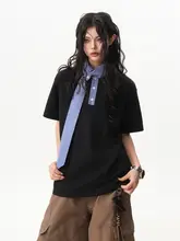 海洋テーマのチェック柄クルーネックショートスリーブカップルTシャツ【ゆったりしたデザイン・カジュアルスタイル】（セットアップ対応）