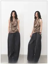 天絲リネン製ティー染めの不規則デザイン ノースリーブトップス