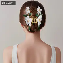 花柄デザインの両面使えるヘアクリップ【金属製・優雅な手作りクリスタルビーズ】