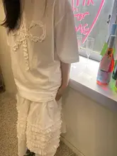 レトロなリボンデザインのTシャツとスカート【花柄・カジュアルスタイル・半袖】（セットアップ対応）