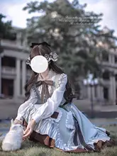 ロリータ風 アリスデザインの学院風ワンピース【優雅なレイヤード・青茶白】