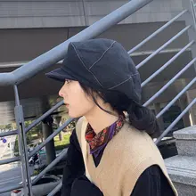 ベレー帽 ニュースボーイキャップ ユニセックス ウォッシュデニム 綿麻 押さえステッチ ブリティッシュ ヴィンテージ 春夏