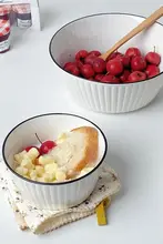 スタイリッシュな縦縞デザインの大きなサラダボウル【家庭用・朝食やスープに最適】