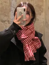 チェック柄マフラー【千鳥格子・カラー切り替え・フリンジ付き・冬用】