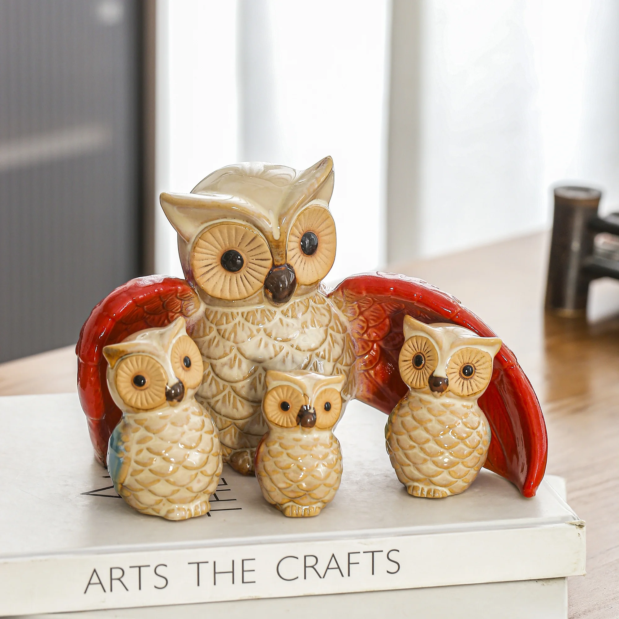 冬 アメカジ おすすめの工芸品：アメリカンスタイルの親子フクロウ陶器置物