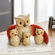 アメリカンスタイルの親子フクロウ陶器置物【デスクトップ・リビング・玄関用・工芸品】