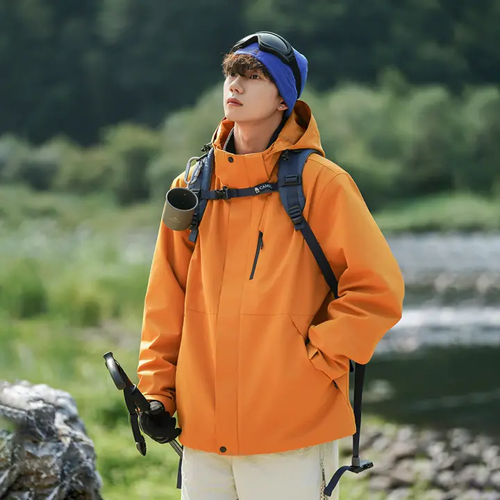 防水登山ジャケット【秋冬用・橙色・三合一デザイン】