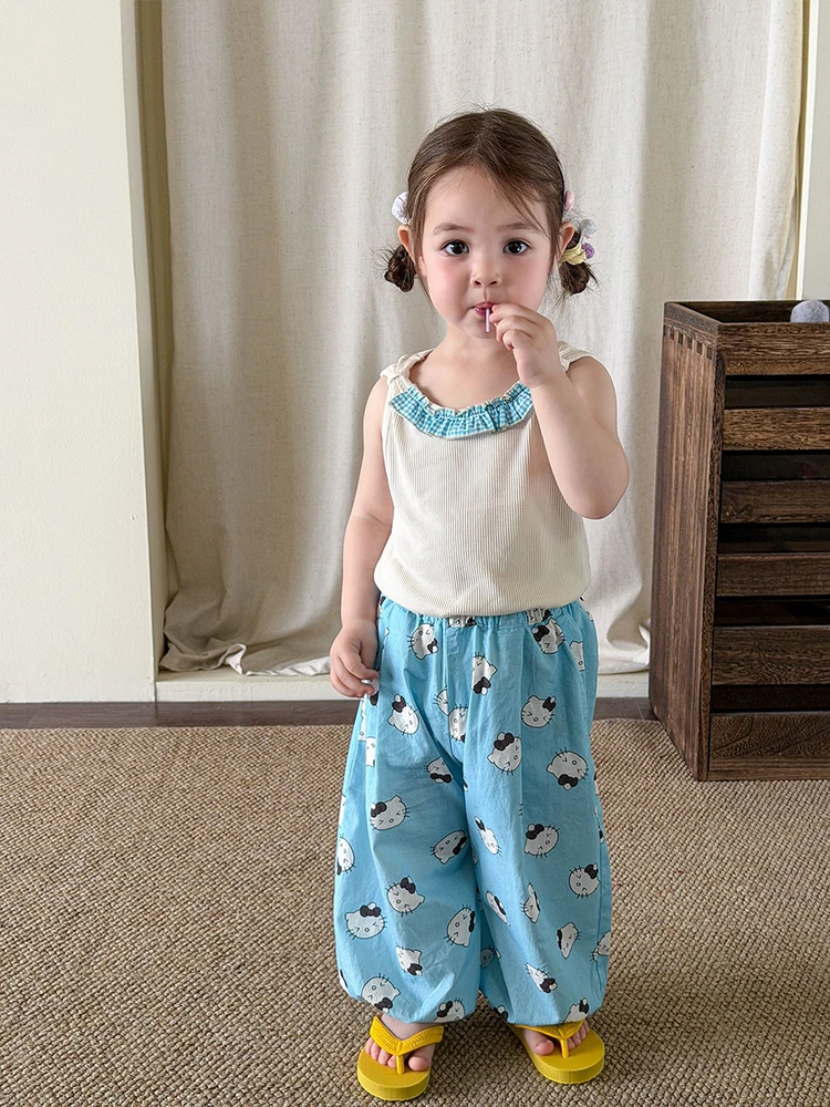 夏用薄手子供服：9ヶ月女児向けの防蚊セットアップデザイン