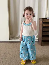 夏用薄手子供服【かわいいデザイン・ノースリーブトップス・防蚊パンツ・女児用】（セットアップ対応 ）