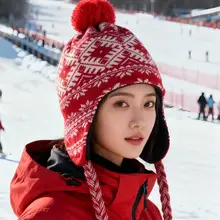 アウトドア用ニット耳当て付き帽子【フリース保温・レトロな編み込みデザイン】