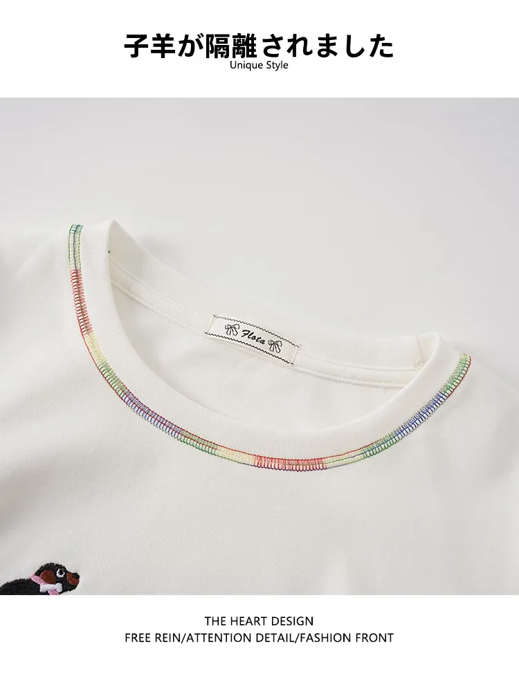 刺繍ワンポイントTシャツ：カジュアルな長袖デザインで春・秋を彩る