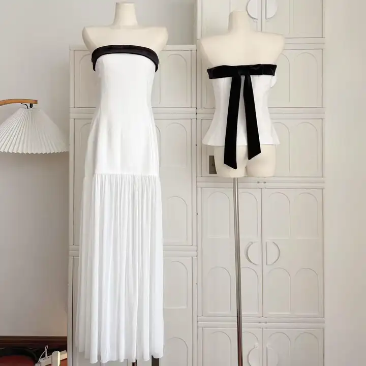 可愛い蝶結び付き無袖マキシドレス【春夏用・フレアシルエット】