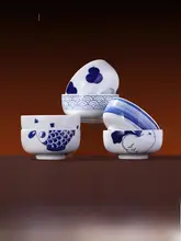 青花陶器製 大容量の面用ボウル【家庭用・中華スタイル】