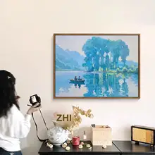手描きのアート！新中式デザインの釣り風景油絵【玄関やリビングの装飾に最適】