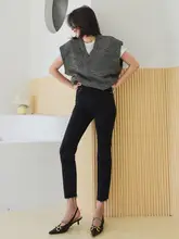 黒色 ストレートハイウエストデニムパンツ 女性 ストレッチ フリンジ ベーシックスタイル