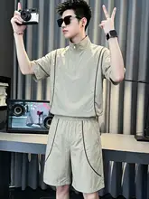 セットアップ メンズ 半袖 ハーフパンツ 薄手 ステッチ きれいめ スポーツカジュアル おしゃれ