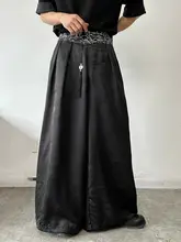 山河刺繍デザインのサテン仕立てワイドパンツ【ユニセックス・流れるようなフリンジ付き】（セットアップ対応）