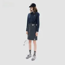 冬用デニム長袖シャツ【フリル装飾・女性用】