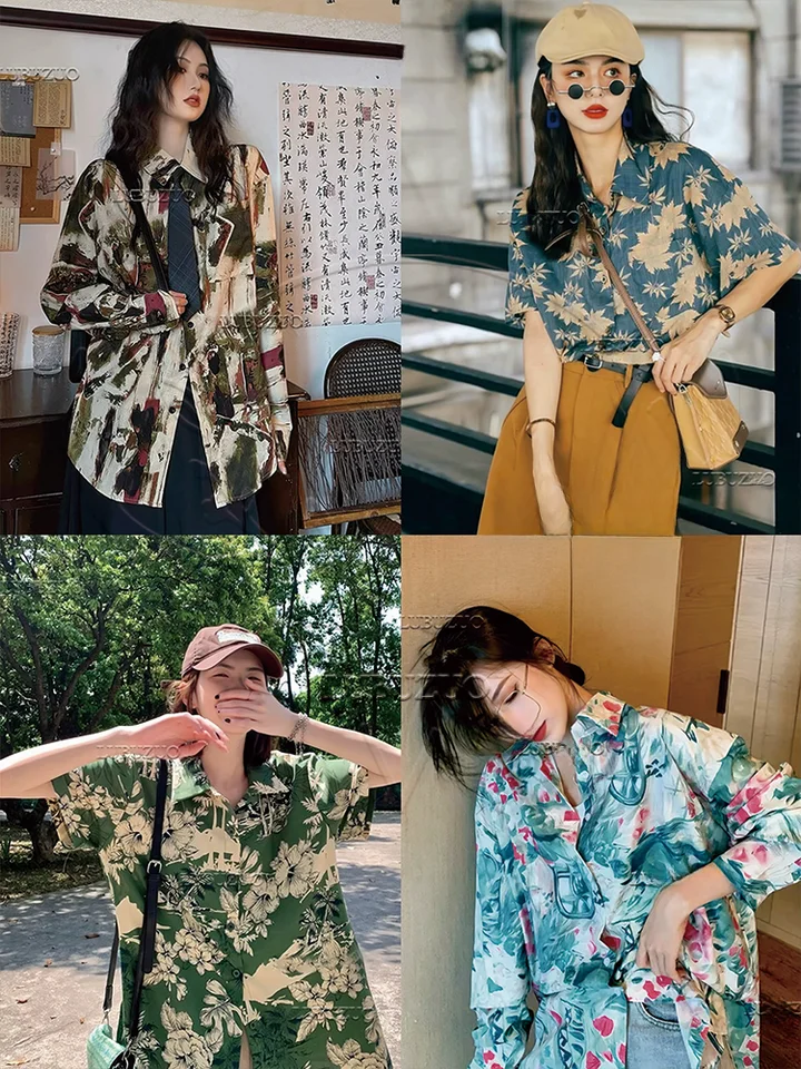オーバーサイズデザインの花柄シャツ【香港風・短袖・リゾートスタイル】