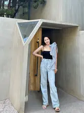 ハイウエストデニムパンツ【レディース・スリムフィット・フレア・春用】（セットアップ対応）