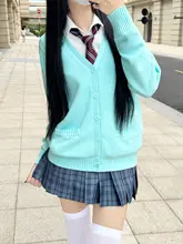 浅灰色のVネック長袖カーディガン【学院風・重ね着対応】