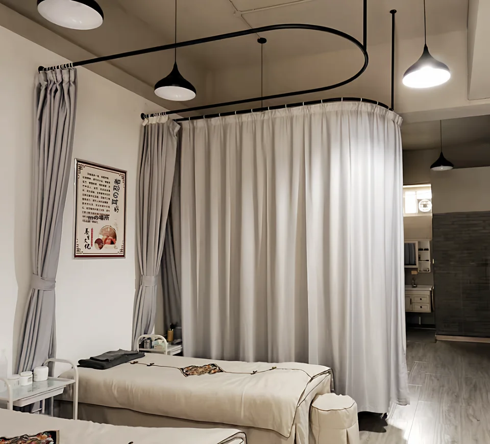 ブラックU型カーテンロッド【美容院用・区切りカーテン・スタイリッシュデザイン】