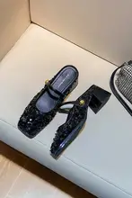 華やかなデザインのハーフトゥサンダル【シルバー・太ヒール・夏用】