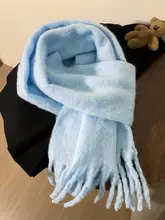 モヘア ブルー スカーフ 冬の韓国風の雰囲気