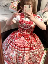 可愛らしいデザインのストロベリー棉花糖ワンピース【ロリィタ風・アートスタイル】（セットアップ対応）