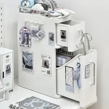 デスク上引き出し式文具収納キャビネット【ホワイト・スリムデザイン】