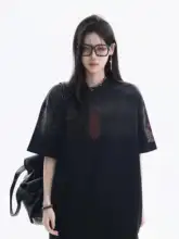 ストリートスタイルのレトロな染色プリントラウンドネックTシャツ【ユニセックス・ショートスリーブ】