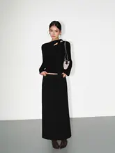 2点セット レディース ボウタイデザイン タイトニット ドレープスカート きれいめ 上品「NEVA HU」