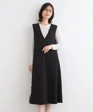 重ね着可能なVネックノースリーブワンピース【防シワ素材・トレンドデザイン】（セットアップ対応）