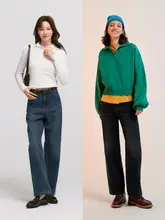 極上の柔らかさデニムパンツ【レディース・フルレングス・裏地フリース・ワイドパンツ】（セットアップ対応）