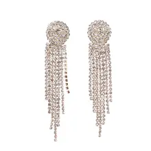魅力的なロングフリンジイヤリング【水晶装飾・シルバー・ナイトクラブ用】