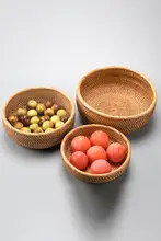 ベトナム手作り秋の天然藤素材フルーツバスケット【お茶うけトレイ・お菓子収納にも最適】