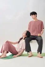 極上の柔らかさのカップル用涼感パジャマ【夏用・コットン・短袖・長パンツ】（セットアップ対応）