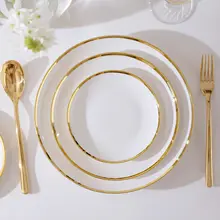 金縁陶磁器製 丸型ディナープレート【家庭用・西洋料理・浅皿・サラダプレート】