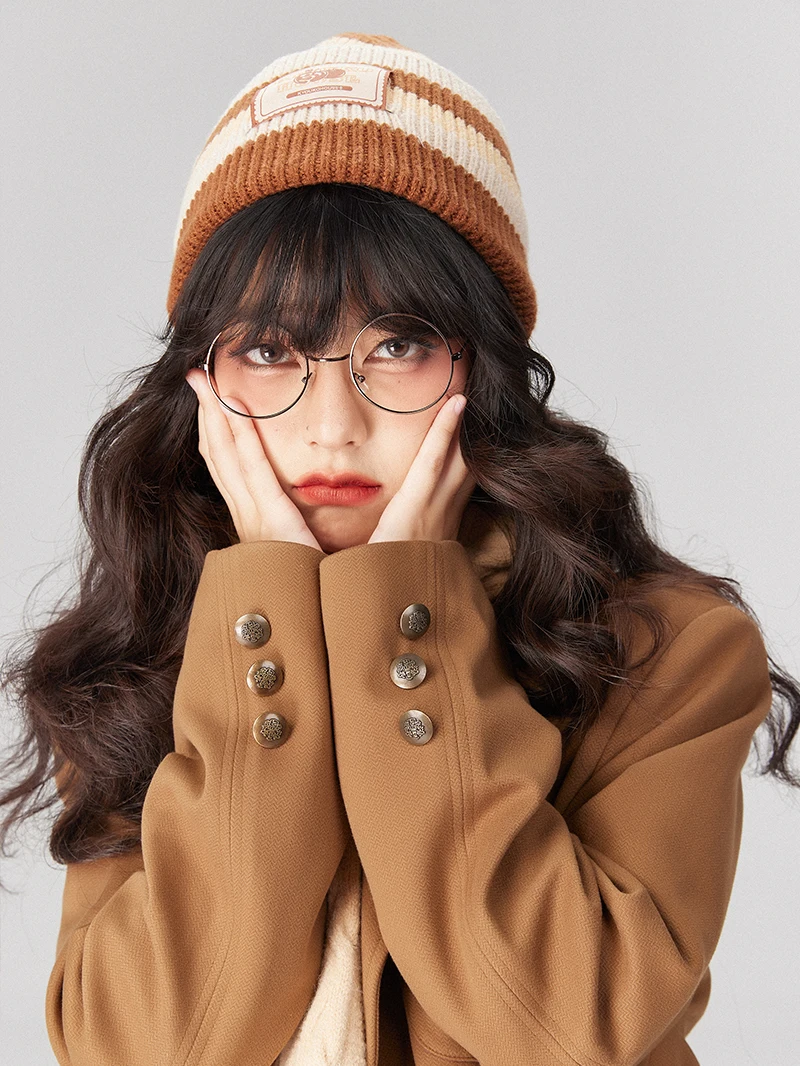 ニット帽 アカデミックスタイル 茶色 保温 レトロ ユニバーサル