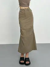 工装速乾半身スカート【夏用・フリル・フィッシュテール・アメリカンヴィンテージ・ロング丈・バックスリット】