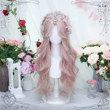 ロリータ風 ピンクのロングカールウィッグ【自然な八字バング・全頭タイプ】