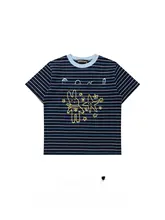 半袖Tシャツ レディース ストライプ うさぎグラフィティ アメカジ ヴィンテージ カジュアル 甘辛MIX 夏