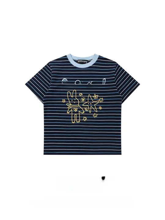 半袖Tシャツ レディース ストライプ うさぎグラフィティ アメカジ ヴィンテージ カジュアル 甘辛MIX 夏