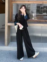 フレンチヴィンテージ風 高級感あるコントラストカラージャケットとワイドパンツ（セットアップ対応）