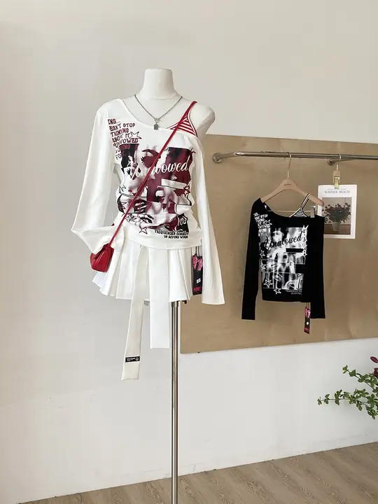 デザイン性のある長袖Tシャツ【アメリカンスタイル・くびれ効果・着回し力抜群】（セットアップ対応）