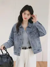 レトロデザインのストーン付きデニムジャケット【女性用・カジュアル・ゆったりサイズ】